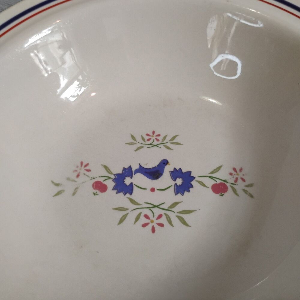 Vtg Newcor Homecoming Stoneware 7" Bowl 90s Cottagecore Bluebird Flower Folk Art - Picture 4 of 11